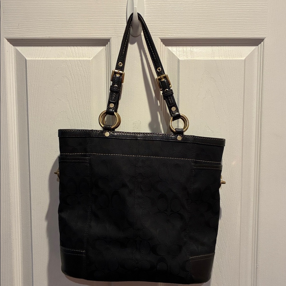 Coach Canvas and Leather Signature tall tote Black brass hardware